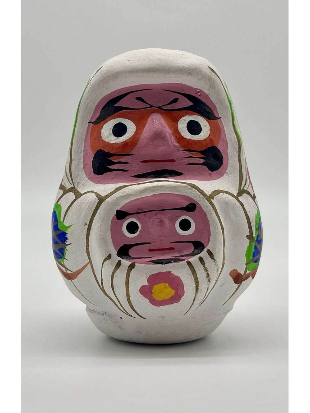 Vintage Japanese Daruma Okiagari Doll Papier Mache Hand Painted Folk Art 3.75โ